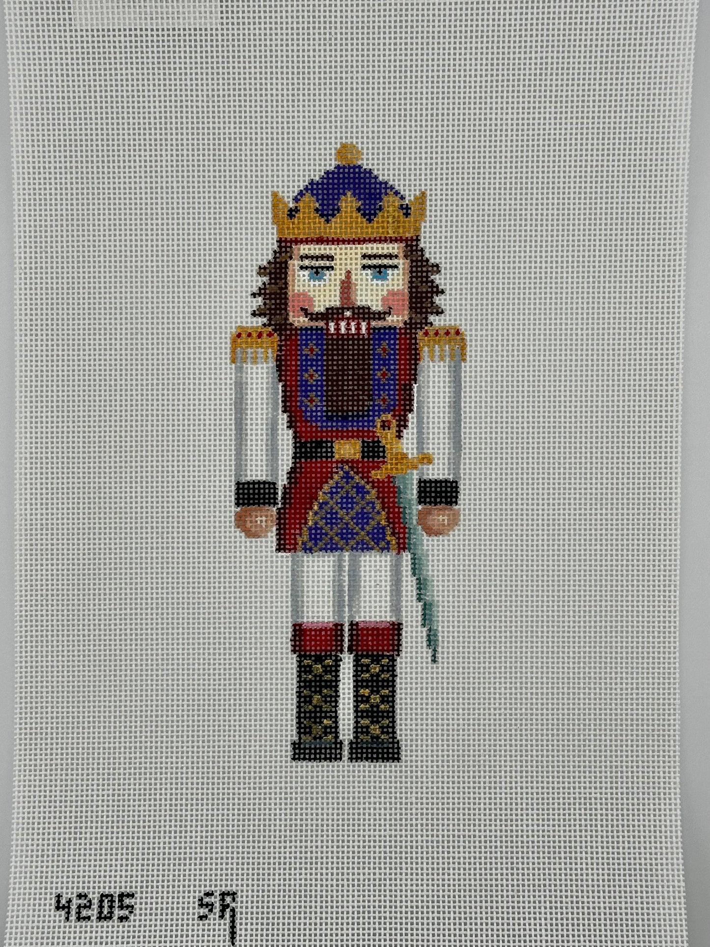 susan roberts king I nutcracker canvas, 18 mesh, 6.5" high lying flat on white background