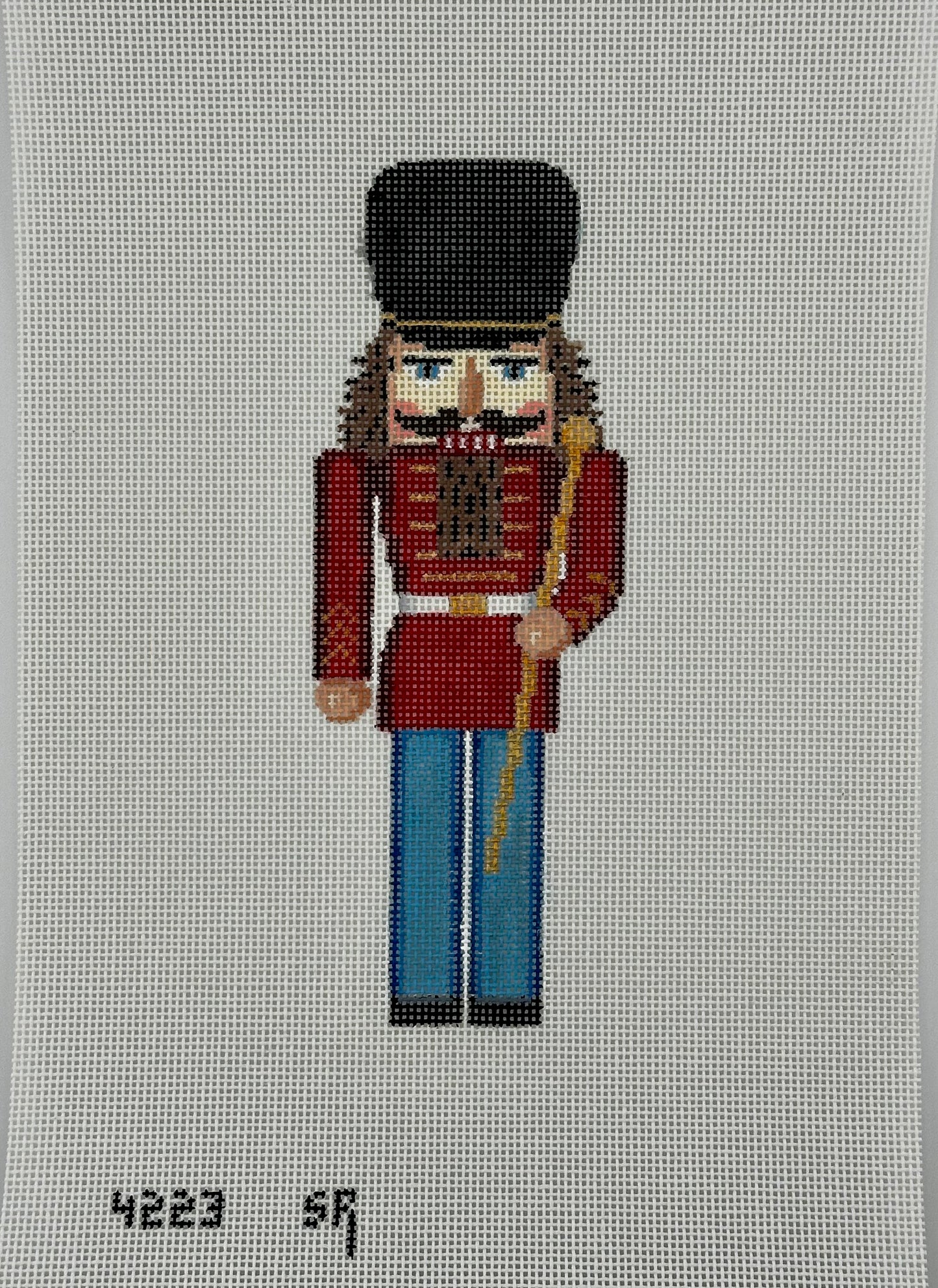 susan roberts band major nutcracker canvas, 18 mesh, 6.5" high lying flat on white background
