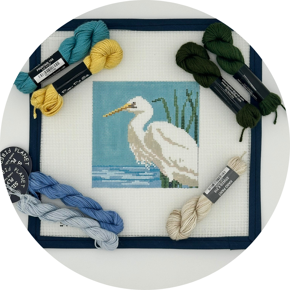 Bundle of brightly colored silk and wool needlepoint threads — Tilli Tomas, Pepper Pot Silk, Rainbow Gallery, Milan, Silk & Ivory, Very Velvet at Neon Needlepoint
