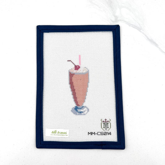 chocolate milkshake needlepoint canvas by misty morrow on 18 mesh 1.5" x4" lying flat on white background