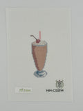 chocolate milkshake needlepoint canvas by misty morrow on 18 mesh 1.5" x4" lying flat on white background