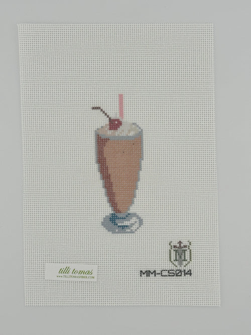 chocolate milkshake needlepoint canvas by misty morrow on 18 mesh 1.5" x4" lying flat on white background
