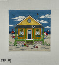 Susan Roberts Yellow Beach Cottage needlepoint canvas, 18 mesh, 6.25 x 6.25 inches