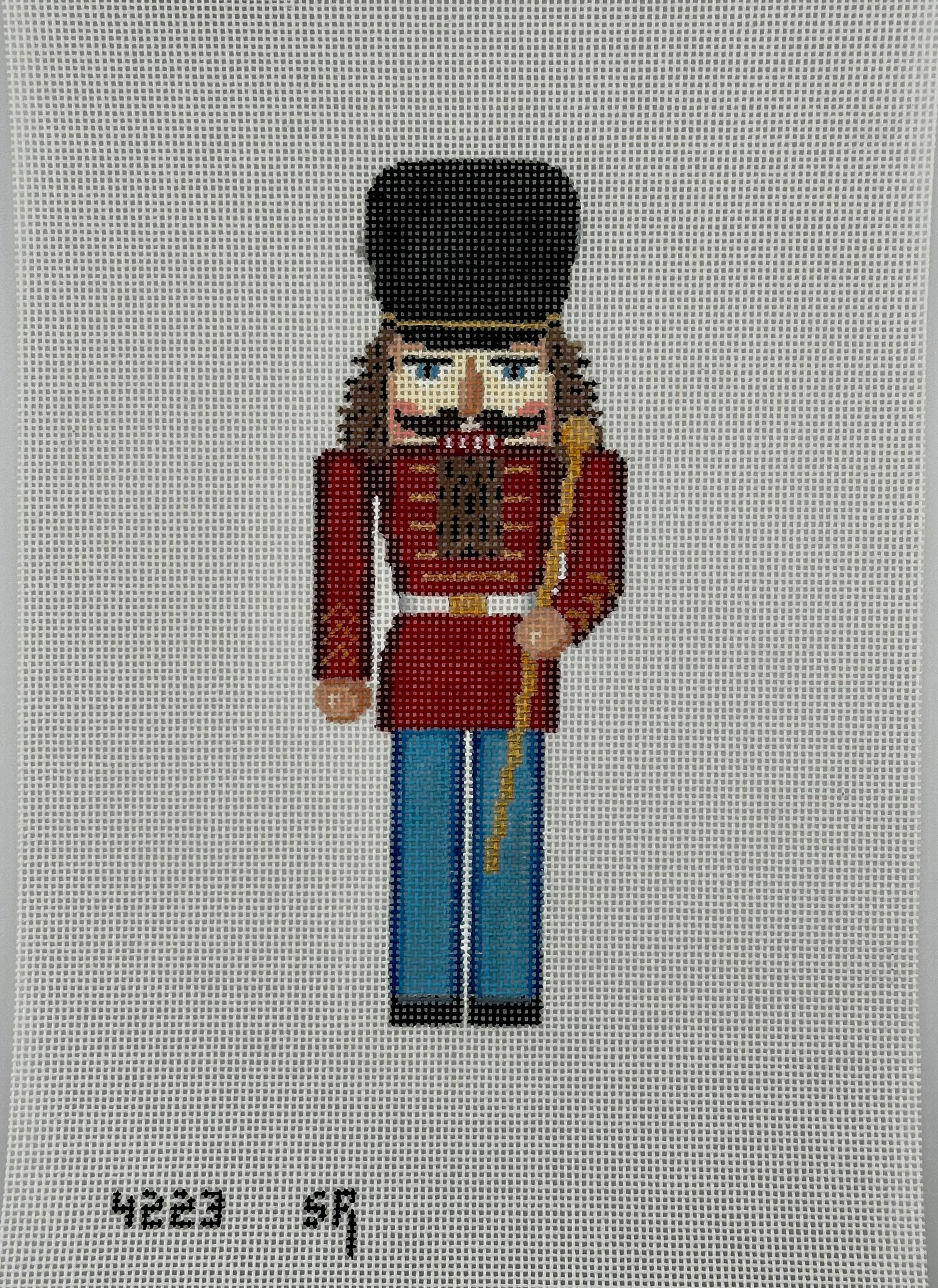 susan roberts band major nutcracker canvas, 18 mesh, 6.5" high lying flat on white background
