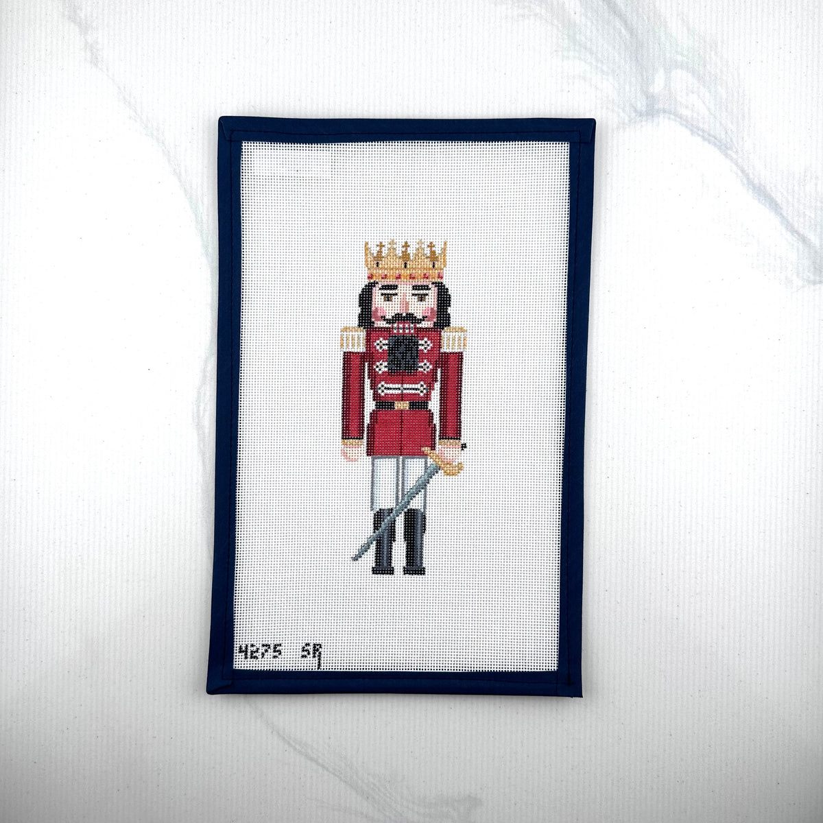susan roberts red prince nutcracker canvas, 18 mesh, 6.5" high lying flat on white background