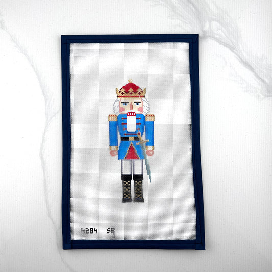 susan roberts aqua king nutcracker canvas, 18 mesh, 6.5" high lying flat on white background