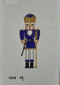 susan roberts purple king nutcracker canvas, 18 mesh, 6" high lying flat on white background